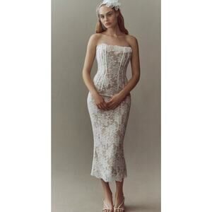 NWT V. Chapman Lace Strapless Corset Capulet Midi Dress Sz 8 White Bride Wedding
